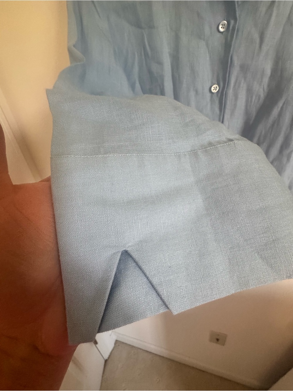 Faconnable Pale Blue Relaxed Linen-Blend Button Front Blouse - Picture 3 of 5